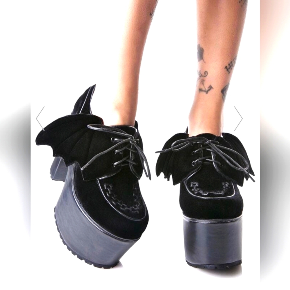 Current Mood Velvet Bat Wing Platform Heels